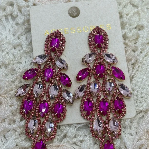 Elegant Pink and Silver Statement Earrings - Picture 1 of 4